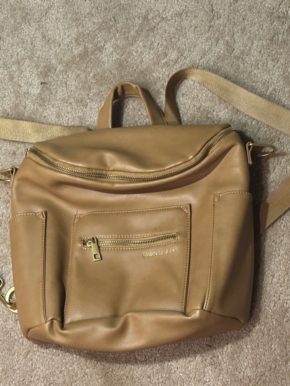 Fawn Design Tan Leatherette women's Sling Backpack